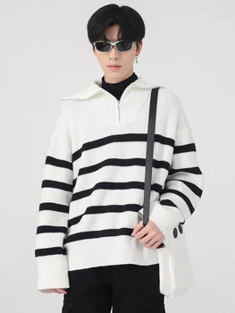 Kazak Sonbahar Kış erkek Yeni Kore Moda Gevşek Renk Kontrast Şerit 2023 Casual Erkek Kazak Mizaç 2A6866