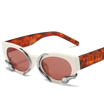 Retro Benzersiz Kedi Göz Kadınlar Lüks Güneş Gözlüğü Moda Marka Tasarımcısı Jöle Renk Gözlük Erkekler Punk Gözlükleri Shades UV400