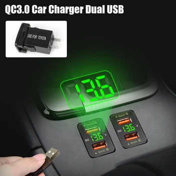 Çift USB LED Araba Aksesuarları QC araba soketi şarj cihazı Hızlı Şarj Cep Telefonu İçin 12-24V Voltmetre Güç Adaptörü Toyota için