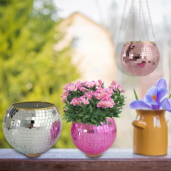 Disko Topu Asılı Saksı Kapalı Bitkiler İçin Bohem Tarzı çiçek saksısı Tencere Halat Ayna Asılı Sepet Bahçe dekor Vazo