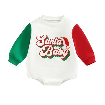 2022-08-25 Lioraitiin 0 - 24M Bebek Bebek Kız Erkek Santa Bodysuit Uzun Kollu Yuvarlak Boyun Mektuplar Baskı Gevşek Noel Giysileri
