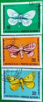 3 ADET,Moğolistan Posta Damgası, 1977,Kelebek Damgası,Hayvan Damgası,Pul Koleksiyonu, Posta İşareti ile Kullanılır