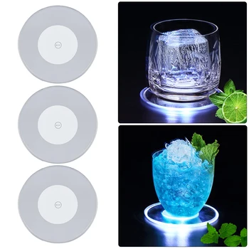 1 adet Akrilik kristal Ultra ince led ışık Coaster Bar kokteyl flaş taban Bar aydınlık bar paspası yuvarlak 7 renkli fincan altlığı Ktv ışık
