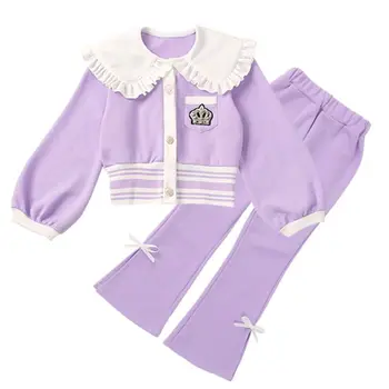 3 - 12Y Moda Bebek Kız Giysileri Takım Elbise Sonbahar pamuklu ceket Ceket Tops+pantolon 2 adet Çocuk Setleri Eşofman Gençler Kız Giysileri Setleri Hediye