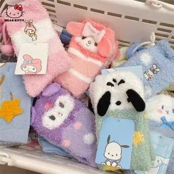 Kawaii Sanrio Peluş Pochacco Mymelody Kuromi Karikatür Peluş Çorap Kalınlaşmış Sonbahar Kış Sıcak Tutmak için Evde Tüp Çorap Hediye