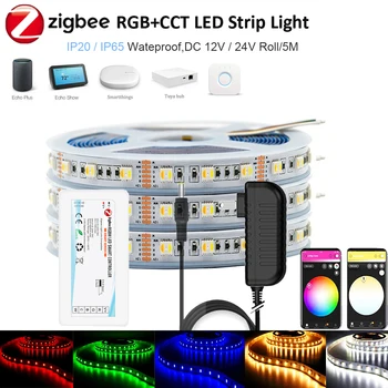 5M 10M ZIGBEE 3.0 Denetleyici Akıllı 5050 RGBCCT RGB + W + CW LED Şerit bant ışık DC12V DC24V İçin Smartthings Echo Plus Z2mqtt