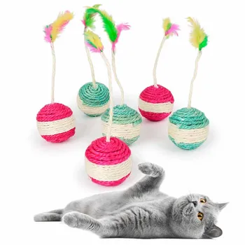 Kedi Yavrusu Eğitim İçin Renkli Tüy Sisal Topu Oyuncak İnteraktif Molar Pençe Oyuncak Komik Oynamak Pet Kedi Malzemeleri Taşlama Kedi Oyuncaklar 