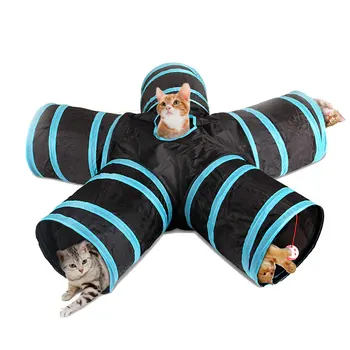 Kedi Oyuncak kedi tüneli Tüp 5 Yollu Tünelleri Genişletilebilir Katlanabilir Kedi Oyun Çadırı İnteraktif Oyuncak Labirent Kedi Evi Topları-Bells