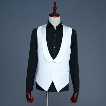 Moda 2019 Basit Yeni Erkek Giyim erkek Yelek Rahat Parlak Tabletler Siyah Beyaz Sahne Performansı Erkek Yelek Yelek M