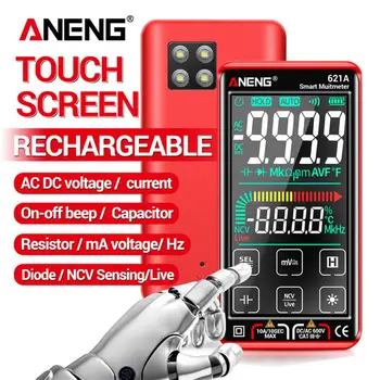 ANENG 621A Akıllı Dijital Multimetre Dokunmatik Ekran Multimetro Tester Transistör 9999 Sayımlar True RMS Otomatik Aralığı DC/AC 10A