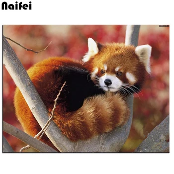 Elmas Nakış Kırmızı Panda Diy Elmas Boyama Rakun Tam Kare Matkap Mozaik Yapıştırılan Tuval Çapraz Dikiş El Sanatları Dikiş