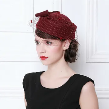 Düz kasketler Kış dokulu şapka Yay İle Vintage Fransız Yün Kadın Bere Bayan Hostes Kap Fedoras Chapeau Femme Feutre