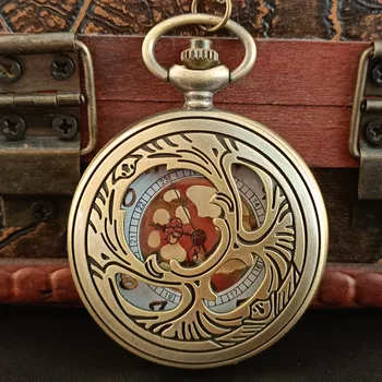 Yaratıcı Kişilik Bronz Kuvars cep saati Retro Hollow Steampunk Kolye Kolye Erkekler Kadınlar için collier montre