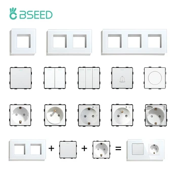 BSEED 1/2 / 3Gang 1 / 2Way Mekanik Düğme Anahtarı Parçası Duvar Priz Fonksiyon Tuşu DIY Cam Çerçeve Parçası Ücretsiz Kombinasyon Beyaz