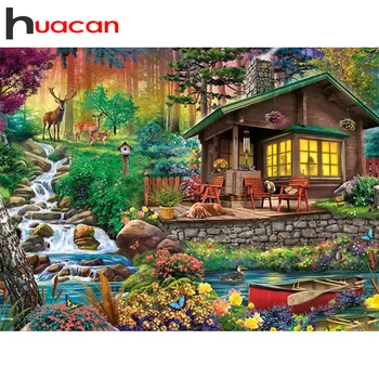 Huacan Elmas Mozaik Nakış Ev Setleri 5D Elmas Boyama Yeni Gelenler Manzara Boncuklu Resimleri