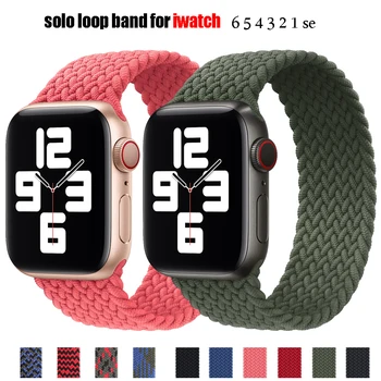 Örgülü Solo Döngü İwatch İçin 6 Bant 44mm 42mm 40mm 38mm Kumaş Naylon Elastik Kemer Bilezik Apple Watch için 3 4 5 se 6 Saat Kayışı