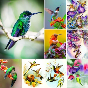5D DIY Elmas Boyama Kuş Çiçekler Çapraz Dikiş Kiti Tam Matkap Kare Nakış Mozaik sanat resmi Rhinestone Dekor Hediye