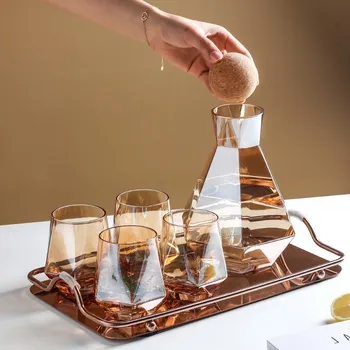Iskandinav Geometrik Kristal Cam Su Bardağı Demlik Sürahi meyve suyu fincanı Yaratıcı Cam Soğuk Su Bardağı Elmas Elmas viski bardağı seti