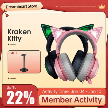 Razer Kraken Kitty oyun kulaklığı RGB THX 7.1 Surround Ses USB Arayüzü Aktif Gürültü Azaltma Mikrofon Pc Laptop İçin