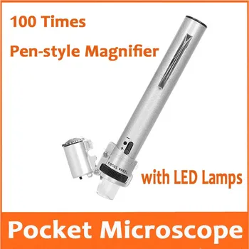100X Metal Kalem tipi LED aydınlatmalı 100 kez Ayarlanabilir Zoom büyüteç Cep mikroskop Okuma Büyüteç ışık Büyüteç