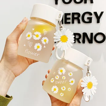 350ml / 500ml Sevimli Papatya Çiçek Cam Su Şişesi Taşınabilir Kız Don İçme Şişeleri Süt meyve suyu şişesi Açık seyahat bardağı