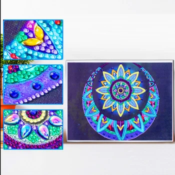 DİY Elmas Boyama Özel Şekil Ay Mandala Elmas Nakış Mozaik Çiçek Resim Rhinestone Duvar Sanatı