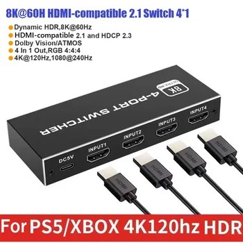 8K @60Hz HDMI Uyumlu 2.1 Anahtarı 4K 120HZ 4 In 1 Out HD HDR HDMI Uyumlu Anahtarı Uzaktan 4 Port Switcher splitter adaptörü