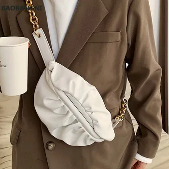 Küçük PU Deri Crossbody Çanta Kadın Çanta ve Çantalar Moda Bayan Zincir Kıvrımlar Tasarımcı Omuz Çantaları