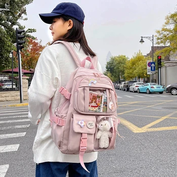 2022 Sevimli Kadın Sırt Çantaları Su Geçirmez Çok Cep Naylon Okul öğrenci için sırt çantası FemaleGirls Kawaii Dizüstü Kitap Paketi Mochilas