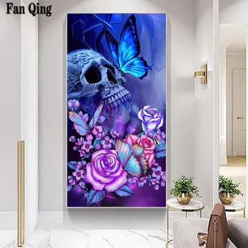 5D Dıy Tam Elmas Boyama Nakış Kafatası kelebek Çiçek Ev Dekorasyon Yeni Çapraz Dikiş Korku Cadılar Bayramı Hediye