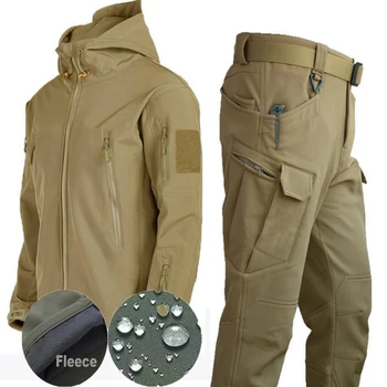 Kış Balıkçılık Kıyafetleri Seti Erkekler Rüzgarlık Askeri Alan Ceket Su Geçirmez Takım Elbise Yürüyüş Kamp eşofman takımı Hood Coat Termal