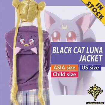 MRHALLCOS Anime Cosplay Sailor Moon Siyah Kedi Luna Ceket Kristal Kostüm Cadılar Bayramı JK Parti Çocuk Çocuk Yetişkin Kadın Artı Boyutu