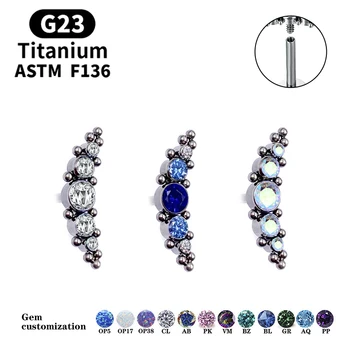 Lüks Mavi Mücevher Küpe G23 Titanyum Kıkırdak Kakma Zirkon Dudak Saplama Küpe Piercing Seksi Bayanlar Vücut Dekorasyon Takı