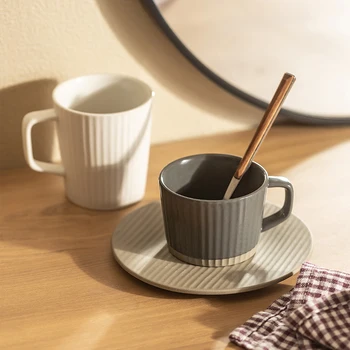 160/250ml Japon Tarzı Çizgili Kahve Kupa Tabağı Kahvaltı Yulaf Ezmesi süt kupası Basit Ofis Çay Fincanı Mikrodalga Güvenli