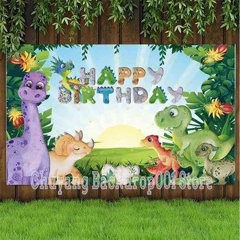Orman Hayvan Orman Dinozor Zemin Bebek Duş Mutlu Doğum Günü Partisi Fotoğraf Arka Plan Fotoğraf Stüdyosu Sahne Afiş Afiş