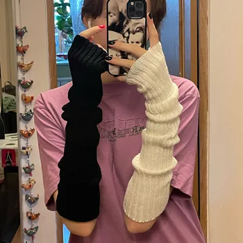 Yeni Uzun Parmaksız Eldiven Bayan Kış İsıtıcı Örme Kol Kol İnce Rahat Yumuşak Kız Goth Elbise Kadın Punk Gotik Eldiven