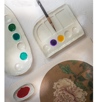 3 Farklı Boyut Seramik Porselen Suluboya boya paleti Suluboya Guaj Akrilik Yağlıboya Araçları