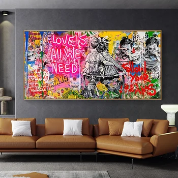 Aşk Tek İhtiyacımız Olan Tuval Resimleri Duvar Sanatı Posterler ve Baskılar Sokak Duvar Graffiti Sanat Resimleri için Oturma Odası Dekor