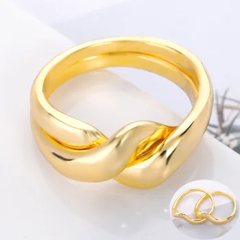 Yaratıcı Tasarım Çift Düğüm Yüzük Kadınlar İçin Düzensiz Kombinasyon Sicim Çift Yüzük Kore Niş Moda Bağlantı Zincirleri Yüzük Takı