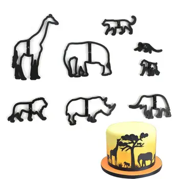 8 Adet Hayvan kurabiye kesici Plastik Fil Aslan Zürafa Leopar Fondan Kesici Safari Siluet Kek Kalıbı Kek Dekorasyon Araçları