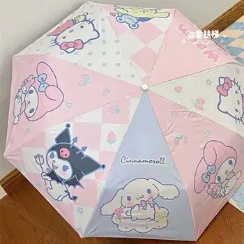 Hello Kitty Kawaii Benim Melody Kuromi Otomatik Vinil Güneş Koruyucu Şemsiye Anime Sanrioed Girly Kalp Sevimli Güneş Koruyucu Ins Şemsiye