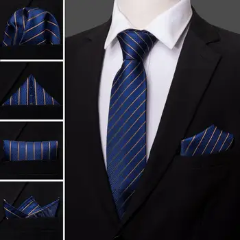2018 Mavi İş Tarzı 100 % İpek Modası Erkekler Kravat Çizgili Desen Barry.wang Dropshipping Boyun Kravat Erkekler İçin Parti Düğün LS-5032