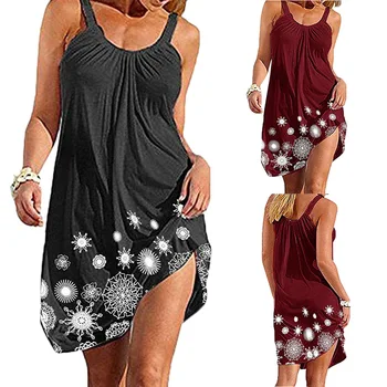 Yaz Boho Seksi Plaj Elbise Geometri Kar Taneleri 3D Baskı Kadın Kolsuz Elbiseler Streetwear Beachwear Kızlar Gevşek Parti Elbise