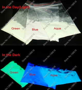 60 gram(=3 Renk) x Aydınlık Mavi ve Yeşil ve Aqua Renk Glow Karanlık Fotolüminesan Toz Toz Pigment