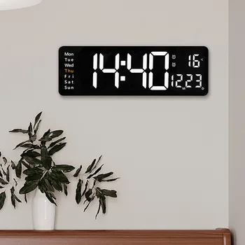 Modern Dijital Saat Büyük Ekran Elektronik duvar saati Uzaktan Kumanda Sıcaklık Tarih Bellek Saat Duvara monte Dijital LED Saatler