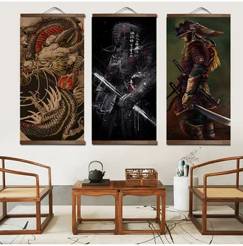 Ev Dekorasyonu İskandinav Tarzı Tuval Resim Baskılı Japon Samuray Ejderha Kaydırma Asılı Boyama Oturma Odası Duvar sanat posterleri