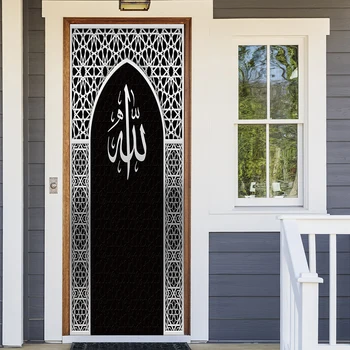 Müslüman Tarzı Taklit Siyah Gümüş Kapı Çerçevesi Ev Dekor Oturma Odası sanatsal fresk Kapı Duvar Sticker Kabuğu ve Etiket Vinil Duvar Kağıdı
