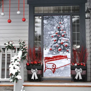 Noel dekorasyon için duvar çıkartması PVC Su Geçirmez Noel Ağacı Kapı Çıkartmalar Kendinden Yapışkanlı Poster Duvar Çıkartmaları Noel Dekor