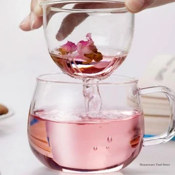 1 Takım Kahve Kupa cam çay bardağı Şeffaf Cam Süt Kupa Kahve Çay Şeffaf Kupalar Çay Demlik Filtre Kapağı Su Bardağı Taşınabilir