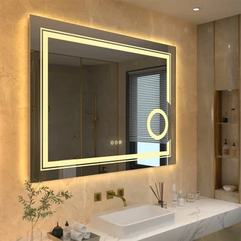 LED ışıklı akıllı banyo aynası 3X ışıklı büyüteç duvara monte beyaz ışık ön arkadan aydınlatmalı kısılabilir Anti-sis Horizont